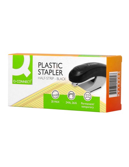 Grapadora q connect kf14204 plastico abs negra capacidad 20 hojas