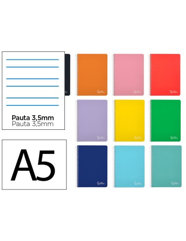 Cuaderno espiral liderpapel din a5 witty tapa dura 80h 90gr pauta ancha 35mm con margen colores surtidos