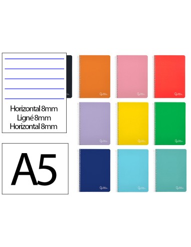 Cuaderno espiral liderpapel din a5 witty tapa dura 80h 90gr rayado horizontal 8mm con margen colores surtidos