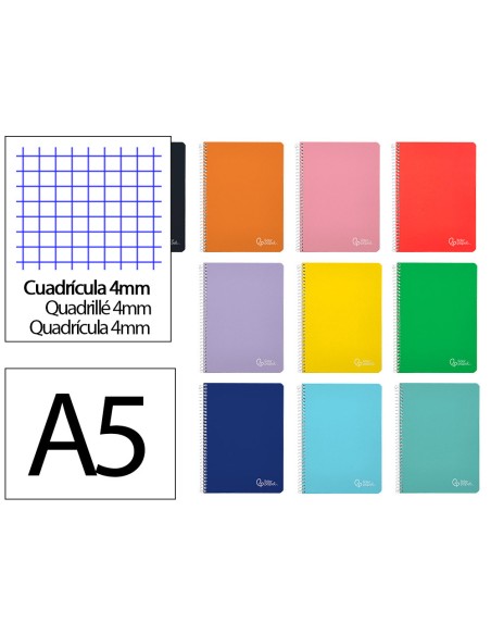 Cuaderno espiral liderpapel din a5 witty tapa dura 80h 90gr cuadro 4mm con margen colores surtidos