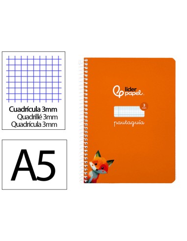 Cuaderno espiral liderpapel di n a5 pautaguia tapa blanda 40h 75 gr cuadro pautado 3mm color naranja