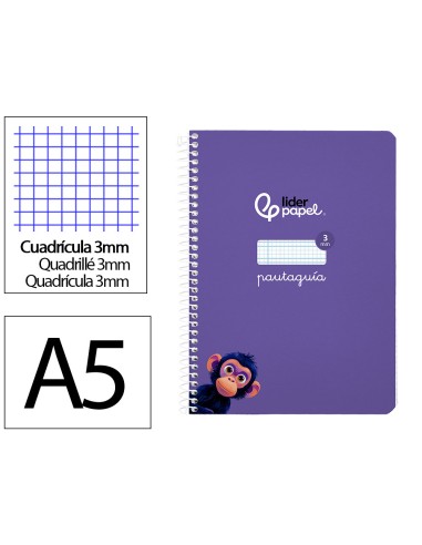 Cuaderno espiral liderpapel di n a5 pautaguia tapa blanda 40h 75 gr cuadro pautado 3mm color lila