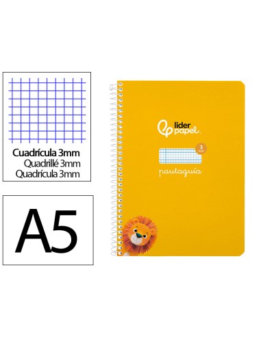 Cuaderno espiral liderpapel di n a5 pautaguia tapa blanda 40h 75 gr cuadro pautado 3mm color amarillo