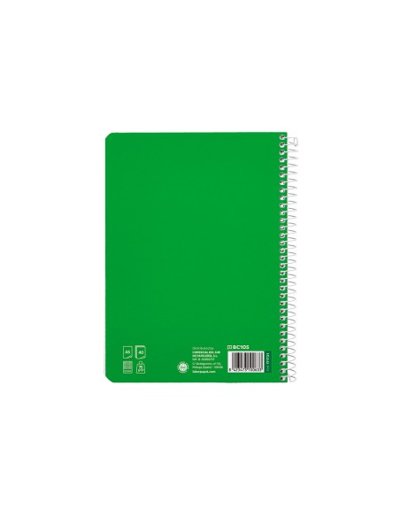 Cuaderno espiral liderpapel di n a5 pautaguia tapa blanda 40h 75 gr cuadro pautado 25mm color verde
