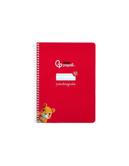 Cuaderno espiral liderpapel di n a5 pautaguia tapa blanda 40h 75 gr cuadro pautado 25mm color rojo