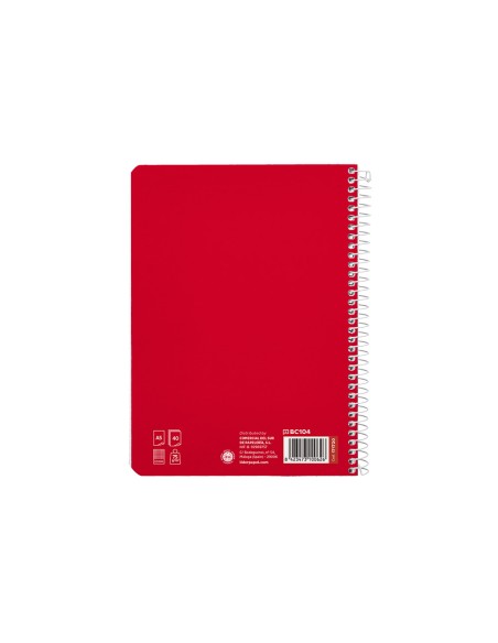 Cuaderno espiral liderpapel di n a5 pautaguia tapa blanda 40h 75 gr cuadro pautado 25mm color rojo