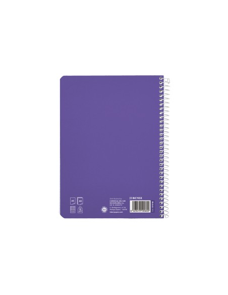 Cuaderno espiral liderpapel di n a5 pautaguia tapa blanda 40h 75 gr cuadro pautado 25mm color lila