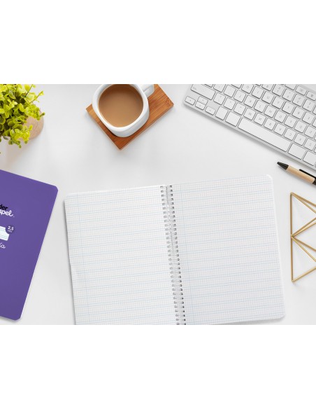 Cuaderno espiral liderpapel di n a5 pautaguia tapa blanda 40h 75 gr cuadro pautado 25mm color lila
