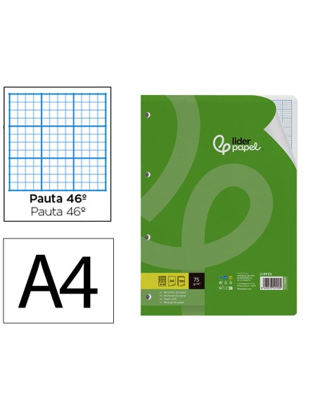 Recambio liderpapel din a4 100 hojas 75g m2 rayado nº 46 4 taladros