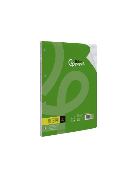 Recambio liderpapel din a4 80 hojas 75g m2 cuadro 4 mm con margen 4 taladros