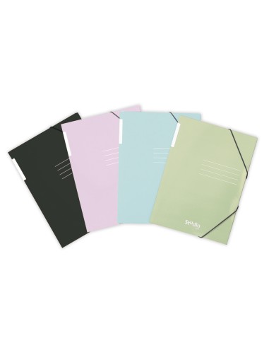 Carpeta con gomas pardo tres solapas din a4 carton pastel expositor de 24 unidades colores surtidos