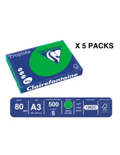 Papel color trophee a3 80gr verde intenso paquete de 500 hojas