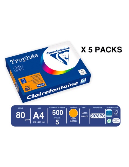 Papel color trophee a4 80gr naranja neon paquete de 500 hojas