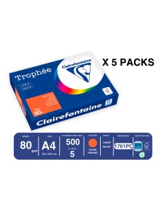 Papel color trophee a4 80gr naranja intenso paquete de 500 hojas