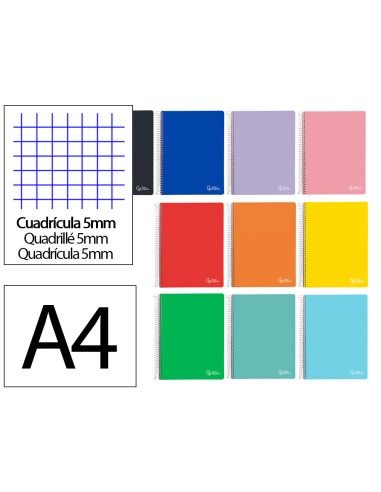 Cuaderno espiral liderpapel a4 micro witty tapa dura 120h 90gr cuadro 5mm 5 bandas 4 taladros colores surtidos