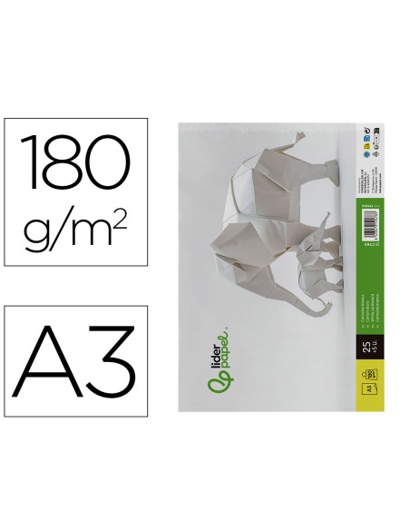 Cartulina liderpapel a3 180g m2 blanco paquete de 255 hojas en carpeta dossier transparente con cierre