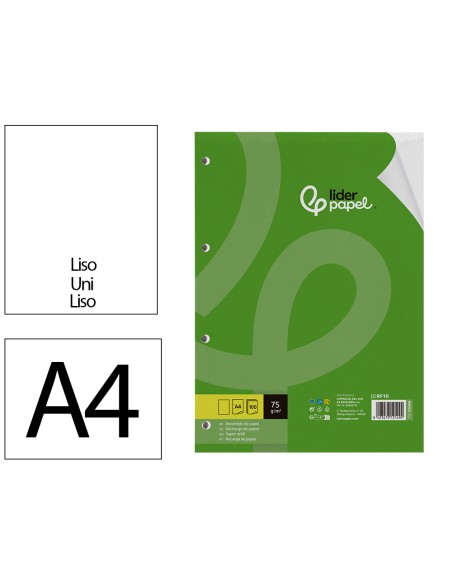 Recambio liderpapel din a4 100 hojas 75 gr liso sin margen 4 taladros