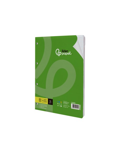 Recambio liderpapel din a4 100 hojas 75 gr cuadro 4 mm con margen sin taladros