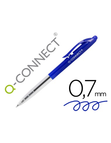 Boligrafo q connect retractil con clip diseno fino tinta aceite 07 mm color azul