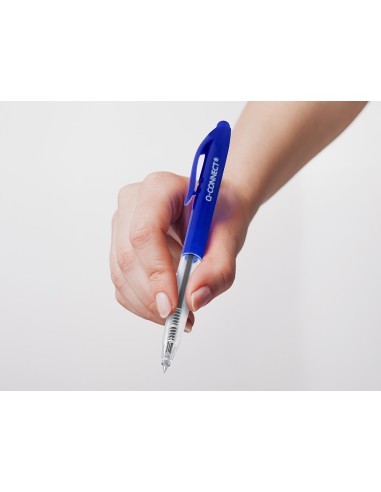Boligrafo q connect retractil con clip diseno fino tinta aceite 07 mm color azul