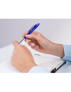 Boligrafo q connect retractil con clip diseno fino tinta aceite 07 mm color azul