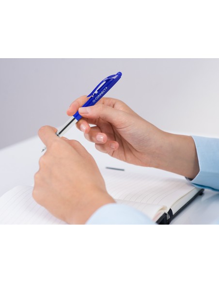 Boligrafo q connect retractil con clip diseno fino tinta aceite 07 mm color azul