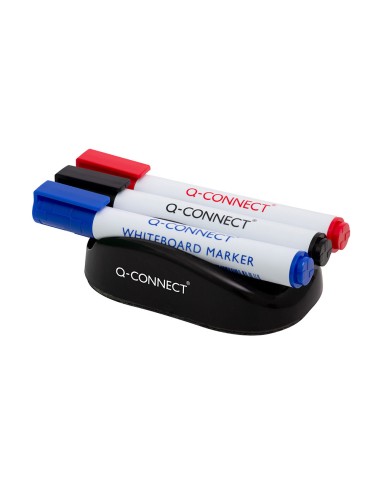Borrador q connect magnetico con rotulador negro rojo y azul para pizarra blanca
