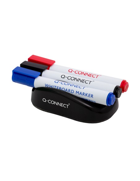 Borrador q connect magnetico con rotulador negro rojo y azul para pizarra blanca