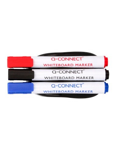 Borrador q connect magnetico con rotulador negro rojo y azul para pizarra blanca
