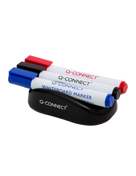 Borrador q connect magnetico con rotulador negro rojo y azul para pizarra blanca