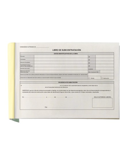 Libro liderpapel subcontratacion folio juego de 10 hojas autocopiativas Libro liderpapel subcontratacion folio juego de 10 hojas autocopiativas