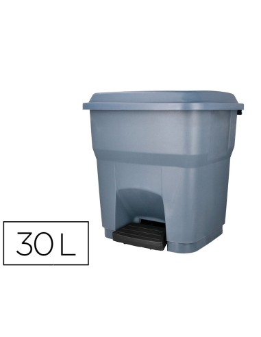 Papelera contenedor q connect plastico con tapa y pedal 30 litros gris 395x395x420 mm