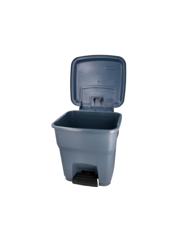 Papelera contenedor q connect plastico con tapa y pedal 30 litros gris 395x395x420 mm