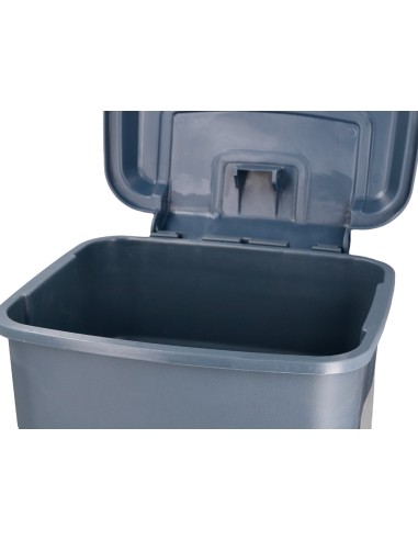 Papelera contenedor q connect plastico con tapa y pedal 30 litros gris 395x395x420 mm