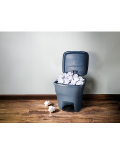 Papelera contenedor q connect plastico con tapa y pedal 30 litros gris 395x395x420 mm