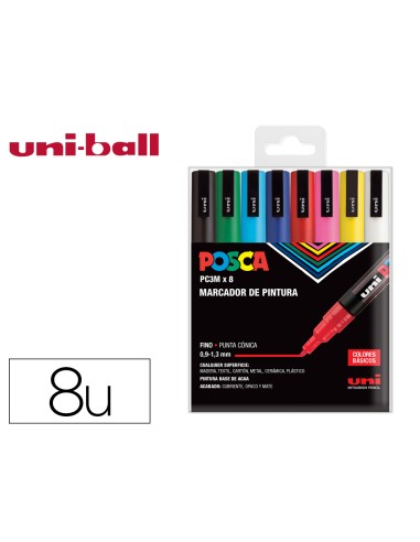 Rotulador uni posca pc 3m 8c marcador de pintura punta conica 09 13 mm estuche de 8 unidades colores basicos