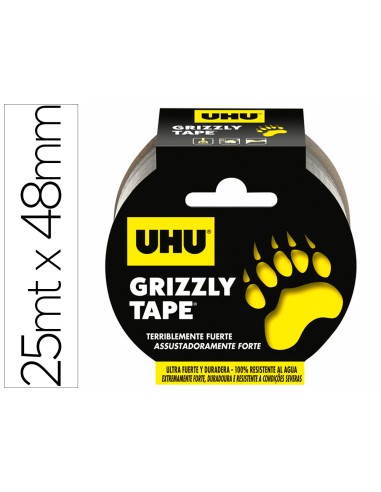 Cinta adhesiva uhu americana grizzly tape ultrafuerte color plata 25 mt x 48 mm