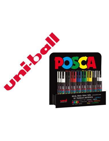 Rotulador uni ball posca pc3m pintura base al agua 09 13 mm expositor 36 unidades colores surtidos