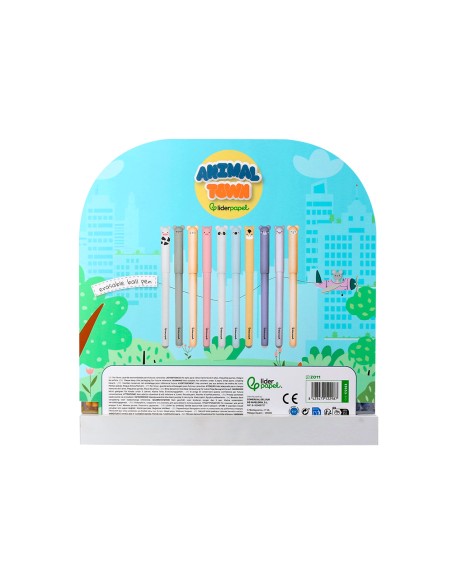Boligrafo fantasia liderpapel animal town tinta azul borrable punta 1 mm expositor de 250 unidades 300x138x292 mm