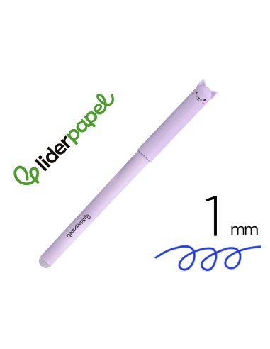 Boligrafo fantasia liderpapel animal town gato tinta azul borrable punta 1 mm