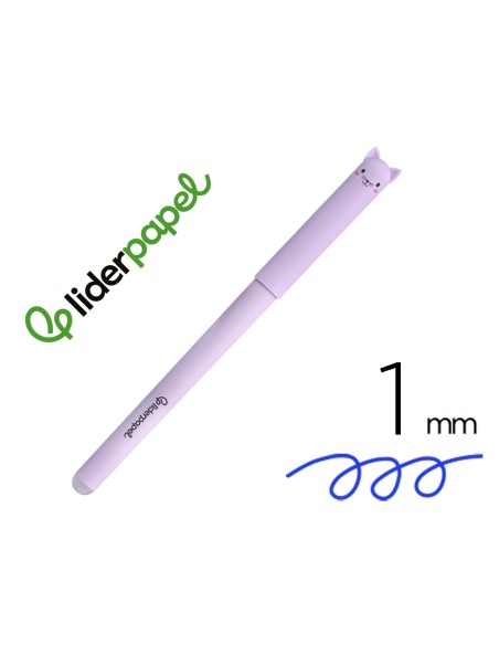 Boligrafo fantasia liderpapel animal town gato tinta azul borrable punta 1 mm