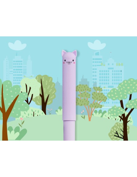 Boligrafo fantasia liderpapel animal town gato tinta azul borrable punta 1 mm