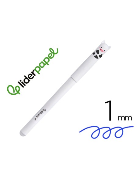 Boligrafo fantasia liderpapel animal town vaca tinta azul borrable punta 1 mm