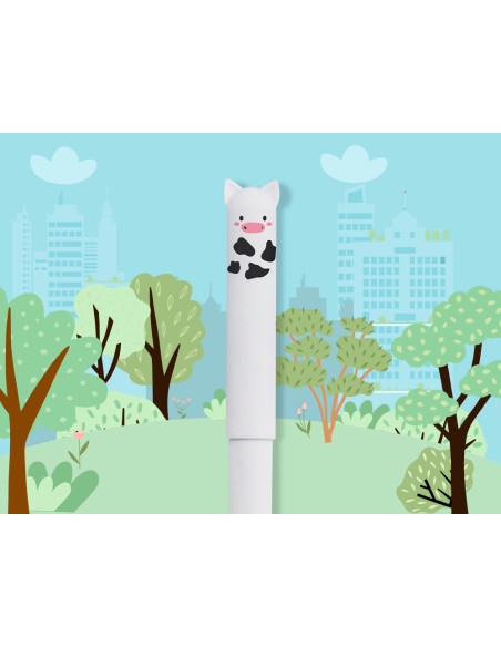 Boligrafo fantasia liderpapel animal town vaca tinta azul borrable punta 1 mm