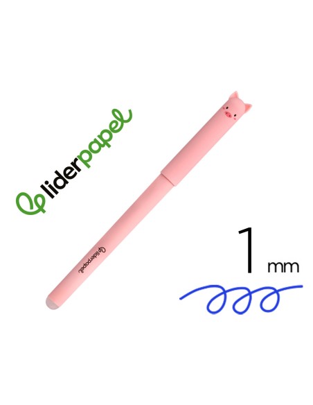 Boligrafo fantasia liderpapel animal town cerdo tinta azul borrable punta 1 mm