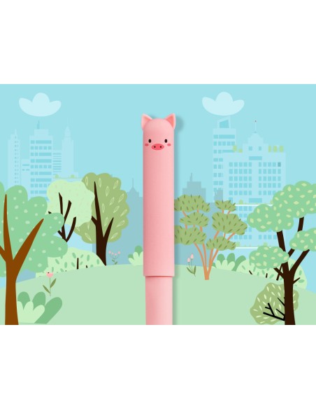 Boligrafo fantasia liderpapel animal town cerdo tinta azul borrable punta 1 mm
