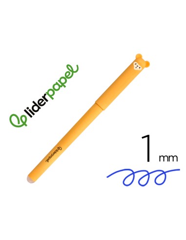 Boligrafo fantasia liderpapel animal town mono tinta azul borrable punta 1 mm