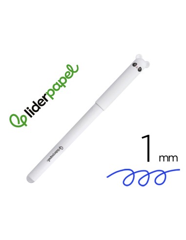 Boligrafo fantasia liderpapel animal town panda tinta azul borrable punta 1 mm