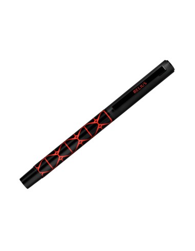 Boligrafo belius legacy aluminio diseno triangulo rojo cuerpo negro tinta color azul caja de diseno