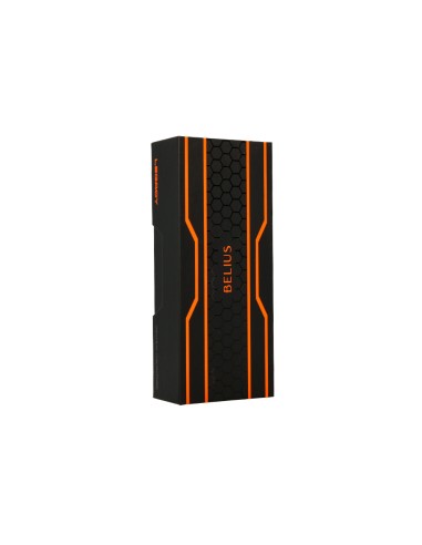 Boligrafo belius legacy aluminio diseno hexagono naranja cuerpo negro tinta color azul caja de diseno